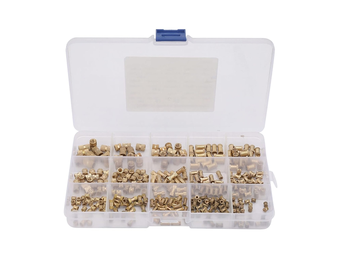 Kit Com 330 Peças De Porcas Inserção Serrilhadas Latão M2 M3 M4 M5 Para Colunas Isolamento, 15 Tipos De Porcas Inserção