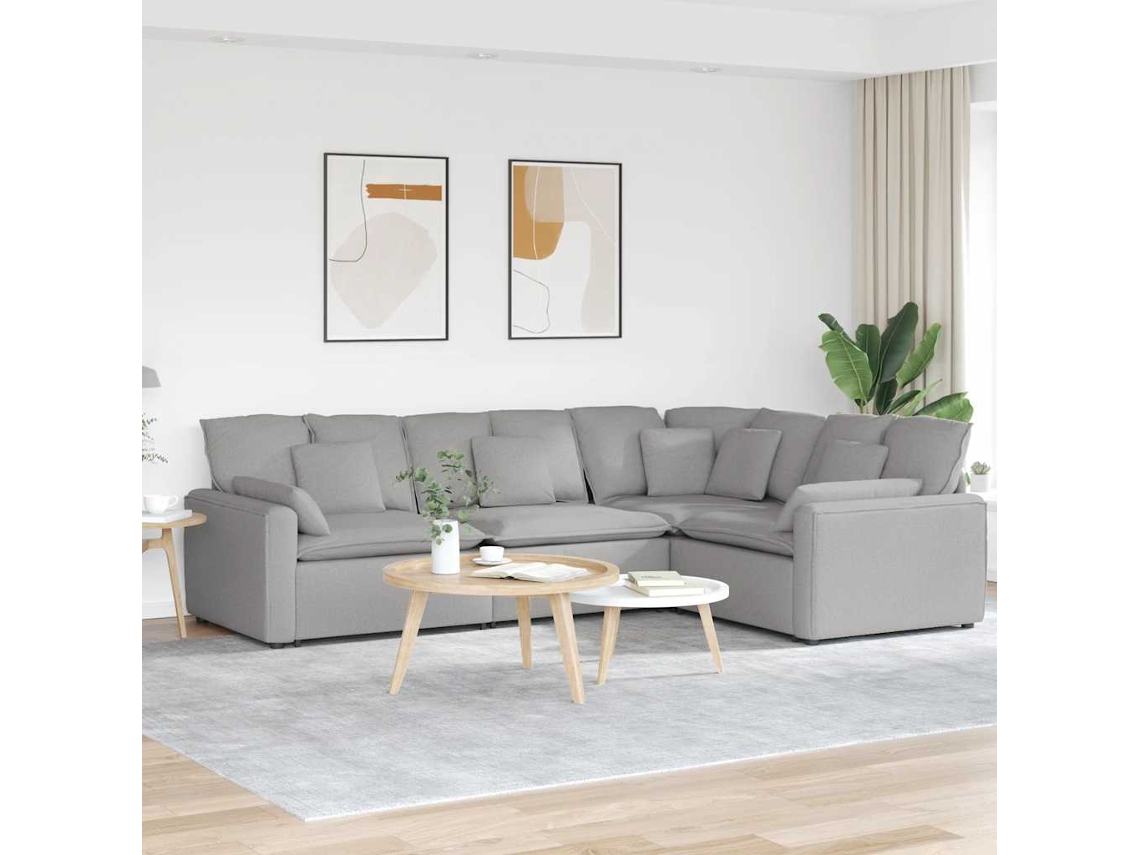 Vidaxl Sofá Modular Com Almofadas Tecido Cinzento Nublado