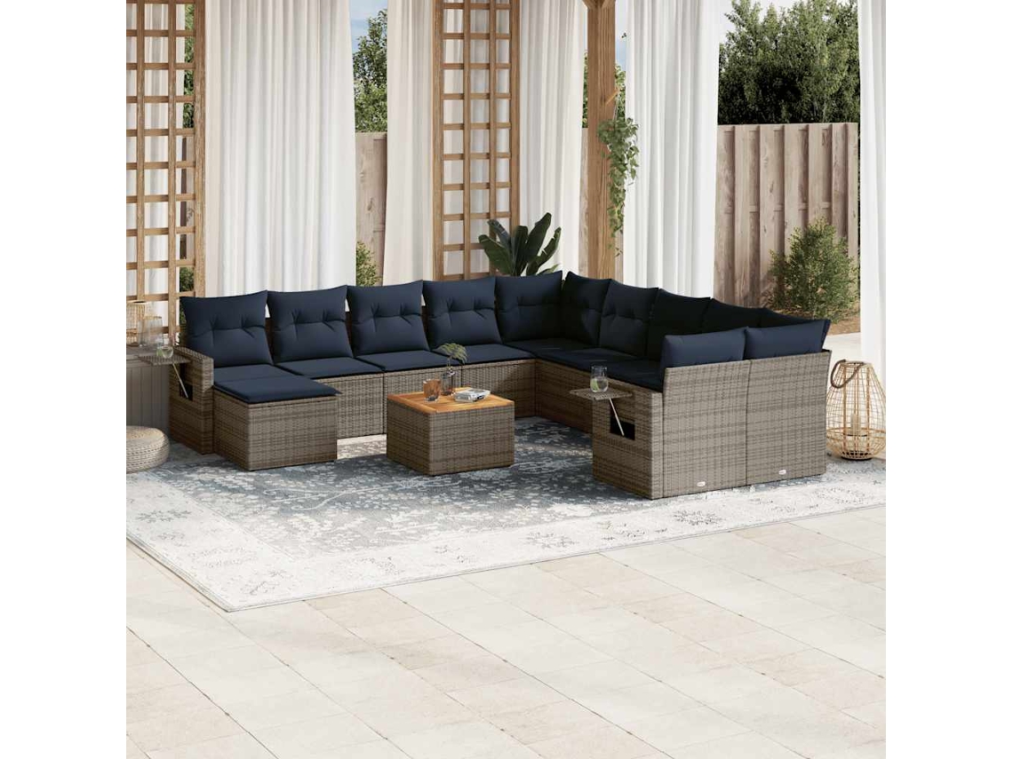 Vidaxl Conjunto De Sofá De Jardim Com 12 Peças E Almofadas Em Rattan Sintético Cinza