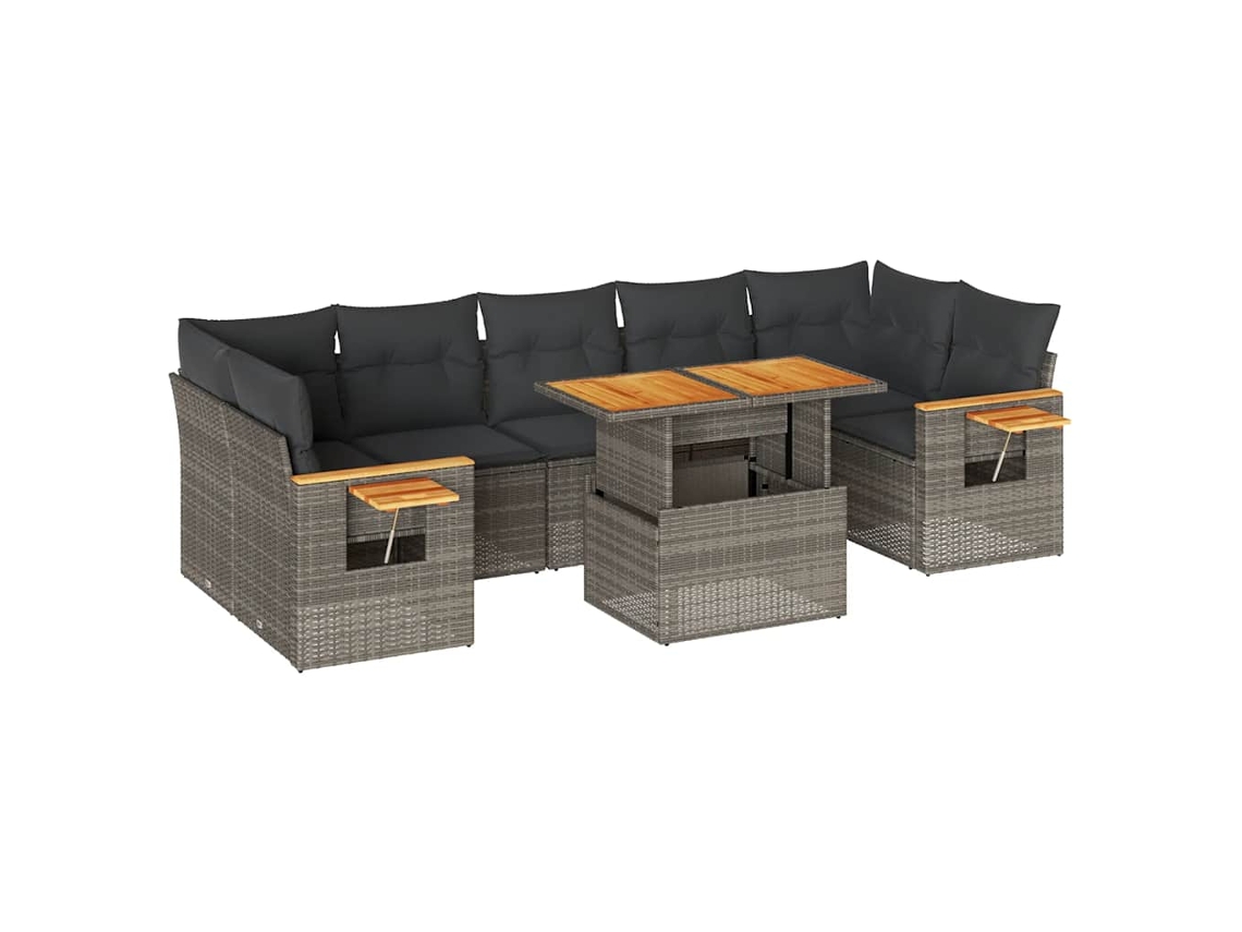Conjunto de 8 Sofás Jardim com Almofadões Vime Pe/acácia Cinzento MAISON EXCLUSIVE (8 pcs)