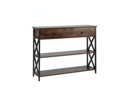 Mesa De Console Relaxdays, Industrial, 80x100x30 Cm, Metal, Mdf, Consola Estreita Com Gaveta, Hall, Castanho/preto