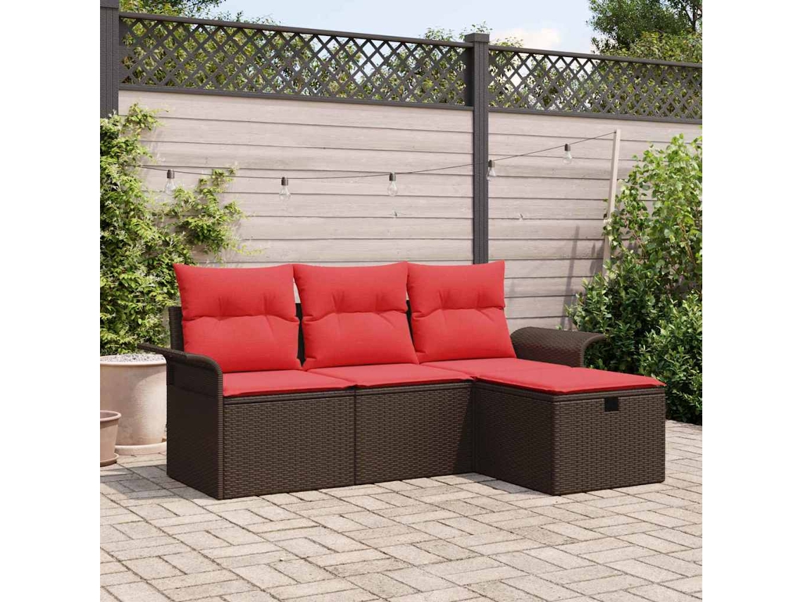 Vidaxl Conjunto De Sofá De Jardim 4 Unid. Rattan Sintético