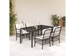 Vidaxl 5 Pcs Conjunto De Jantar P/ Jardim C/ Almofadões Vime Pe Preto