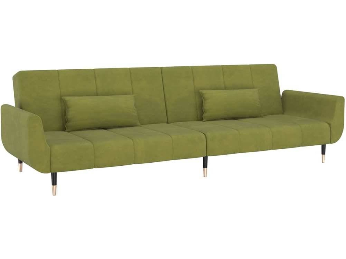 vidaXL Sofácama 2 lugares com duas almofadas veludo verdeclaro Worten.pt