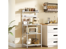 Estante de cozinha com 2 tomadas, prateleira para micro-ondas, ajustável, ganchos, 60x42x137cm, branco S/MARCA