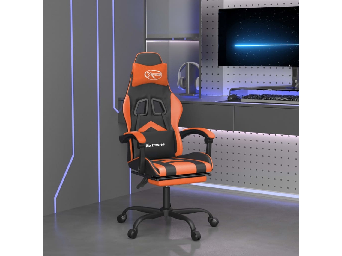 Vidaxl Cadeira Gaming Giratória+apoio Pés Couro Artif. Preto/laranja