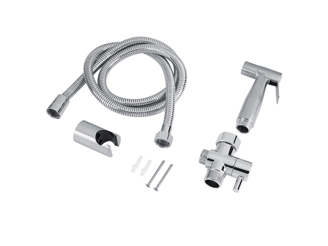 Conjunto de chuveiro higiênico de aço inoxidável com suporte adaptador em T para vaso sanitário