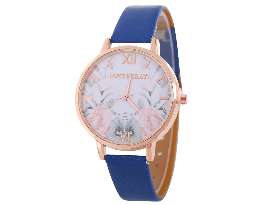 Relógio de Pulso Feminino Zhoulianfa de Quartzo com Pulseira de Couro Pu Azul Royal
