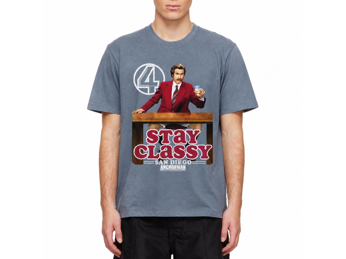 Rockinstone Anchorman Movie Stay Classy Logo Heather Indigo Adult T-shirt Size:m