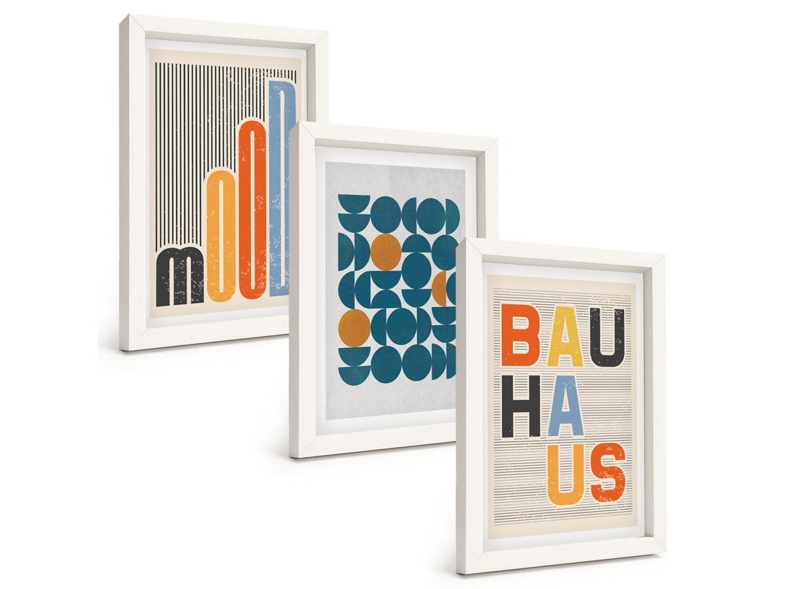 Conjunto De Quadros Com Moldura Padrões Geométricos, Bauhaus Moldura Branca Fotos Para O Corredor Espelharte (3 Peças 20x30 Cm)