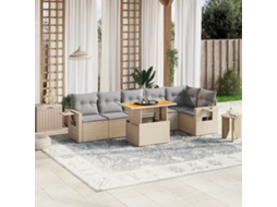 Vidaxl 7 Pcs Conjunto de Sofás P/ Jardim com Almofadões Vime Pe Bege