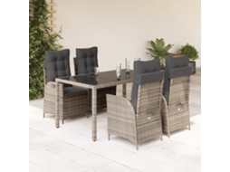 5 Pcs Conjunto De Jantar P/ Jardim C/ Almofadões Vime Pe Cinza Dkd Home Decor