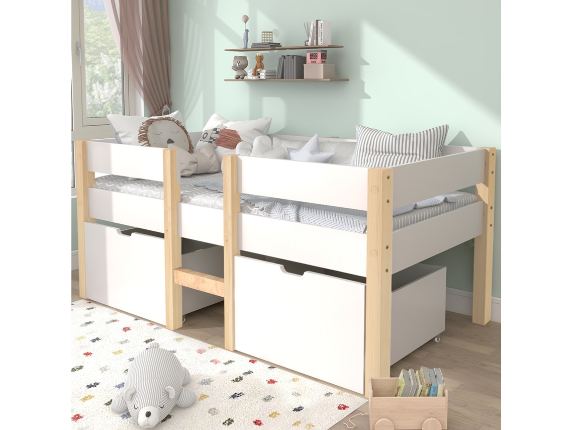 Cama Infantil 90x200 Pinho Carvalho Gavetas Segurança