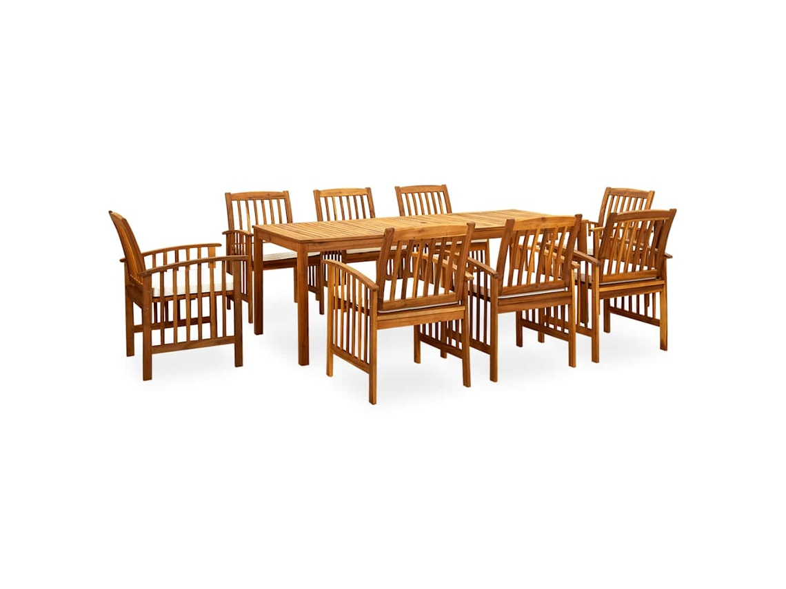 Vidaxl 9 Pcs Conjunto De Jantar P/ Jardim C/ Almofadões Acácia Maciça