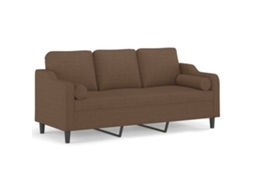 Sofá 3 lugares + almofadas decorativas VIDAXL tecido castanho (180 cm)