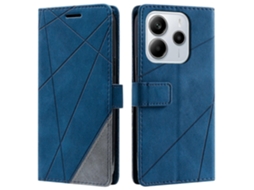 Capa Tipo Carteira Com Emendas De Couro Pu Com Linhas Impressas Para Xiaomi Redmi Note 14 4g (163,25 Mm) - Azul