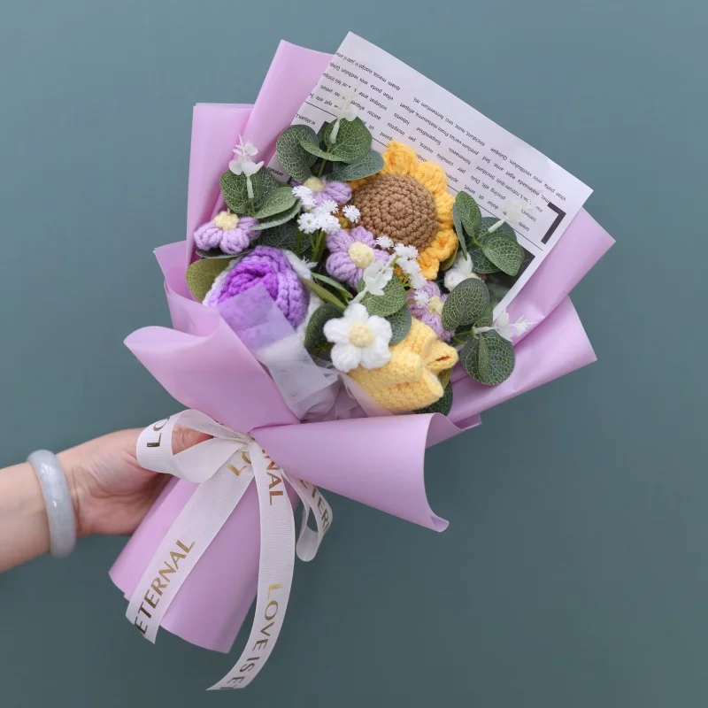 (roxo) Buquê Artificial De Crochê Feito À Mão - Presente Para O Dia Dos Namorados