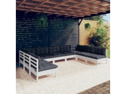 9 Pcs Conj. Lounge De Jardim C/ Almofadas Pinho Maciço Branco Dkd Home Decor