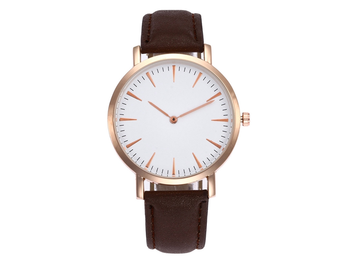 Relógio de quartzo com pulseira de couro, novo estilo, moda simples, decoração de ponteiros, cor café.