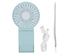 Mini Ventilador Portátil com Espelho Luz Usb Azul