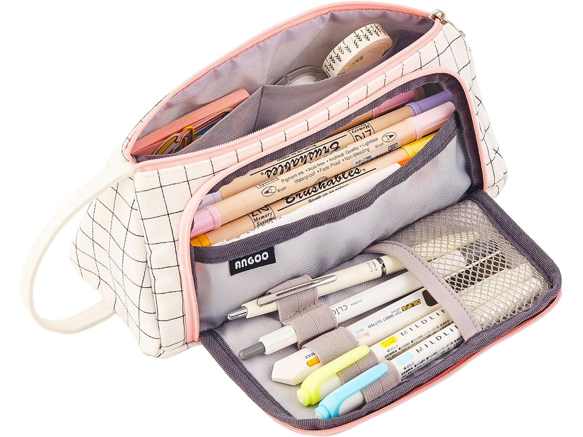 Estojo para Lápis, Grande Capacidade, Impermeável, Portátil, com Alça, Branco, Escolar, Meninas AQUAFORGE