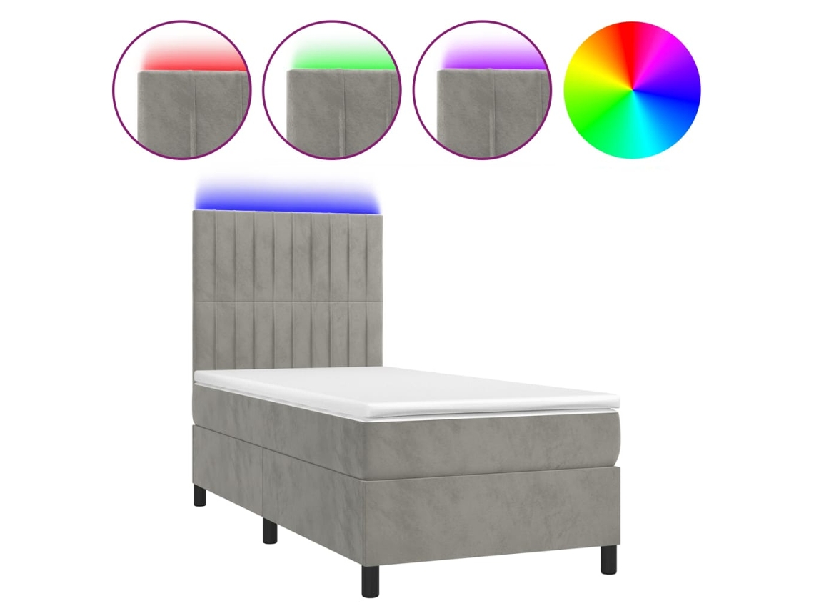 Cama Box Spring com Colchão LED 100x200 cm Veludo Cinzento Claro MAISON EXCLUSIVE