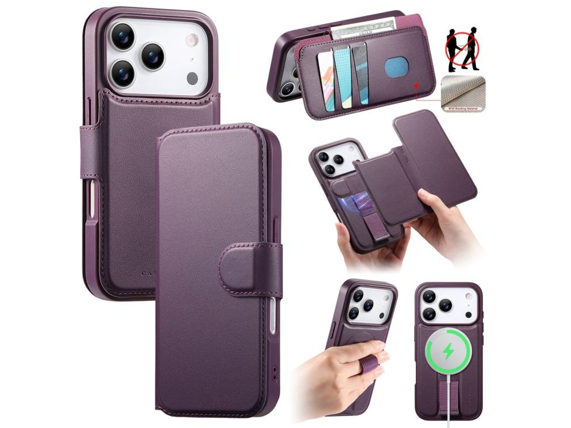 Capa Protetora De Couro Para Iphone 17 Pro Com Alça Neo Finger Grip E Magsafe.