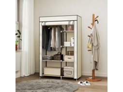 Guarda-roupa De Tecido Com Cabideiro E Prateleiras Abertas, 103x43x162,5cm, Creme