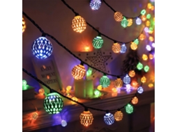 1 Cordão de Bolas Marroquinas, 30/20 Leds com 8 Modos de Iluminação, Ideal para Jardim, Camping, Festas, Dia Das Mães, Dia da Independência BRILVIBERA