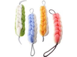 Conjunto de 4 esponjas de esfoliação PE, fáceis de usar e ideais para lavar o corpo.