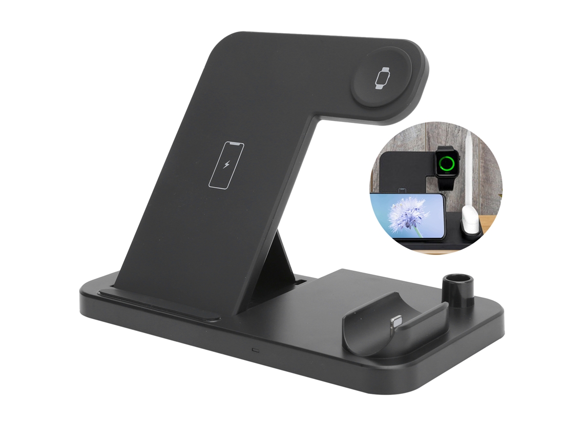 Cargador Inalámbrico Plegable 4 En 1 Para Teléfono Reloj Auriculares Negro