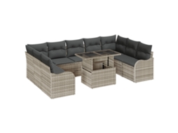 Conjunto 10 Móveis De Jardim Modulares Vidaxl Cinzento-claro Vime Pe (289 X 177,5 X 85 Cm)