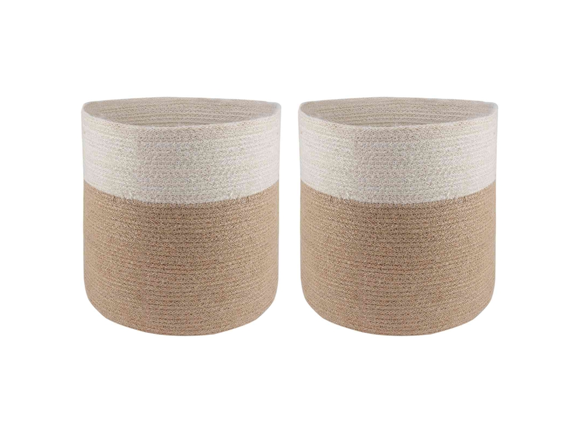 Vidaxl Conjunto De Vasos De Planta 2 Pcs Natural E Branco Ø 28 X 28 Cm