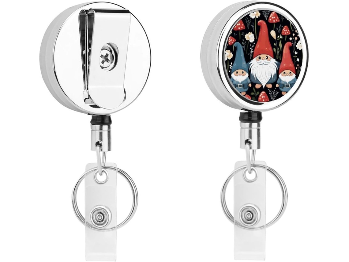 Porta Crachá Retrátil Com Gnomos Fofos, Clipe Cinto E Chaveiro Feito De Metal Resistente, Ideal Pendurar