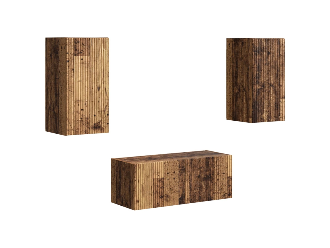Conjunto de Tv Moveis 6 Peças Madeira Antiga Processada