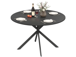 Mesa Redonda 4 Pessoas Pernas Aço, Estilo Industrial para Cozinha e Jantar Preto