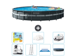 Piscina com Estrutura Redonda Ultra Xtr INTEX 732 X 132 Cm Inclui Bomba Escada Lençol Cobertura Acessórios Cb51