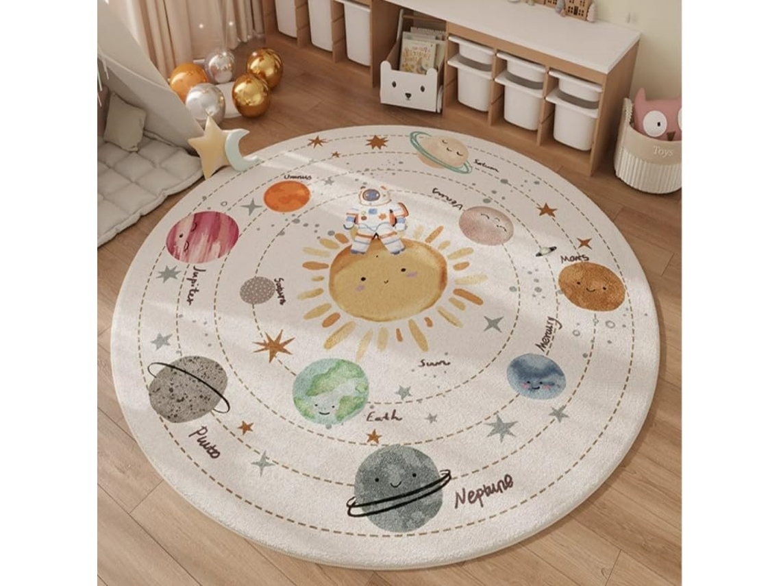 Tapete Educativo Infantil Poowe Com Tema Do Sistema Solar Para Sala De Jogos E Berçário (100,1 Cm, Redondo)