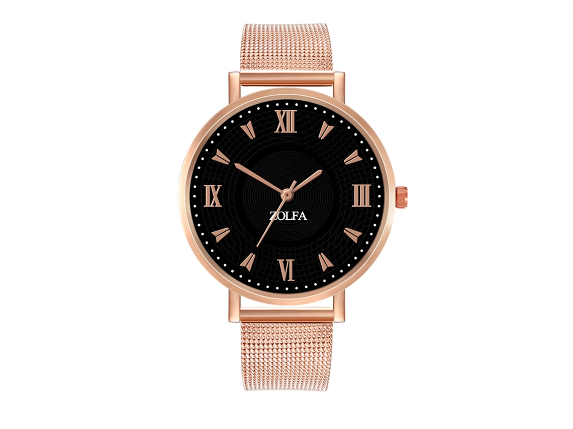 Relógio de quartzo unissex Zhoulianfa com pulseira De Malha Cor de Oro Rosa