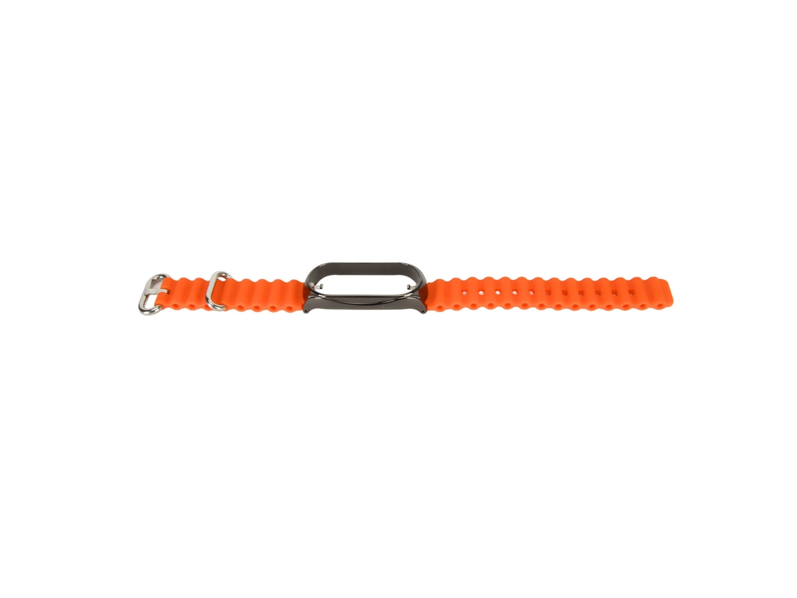 Pulseira de Silicone com Capa Protetora de Aço Inoxidável para Mi Band 7 Laranja
