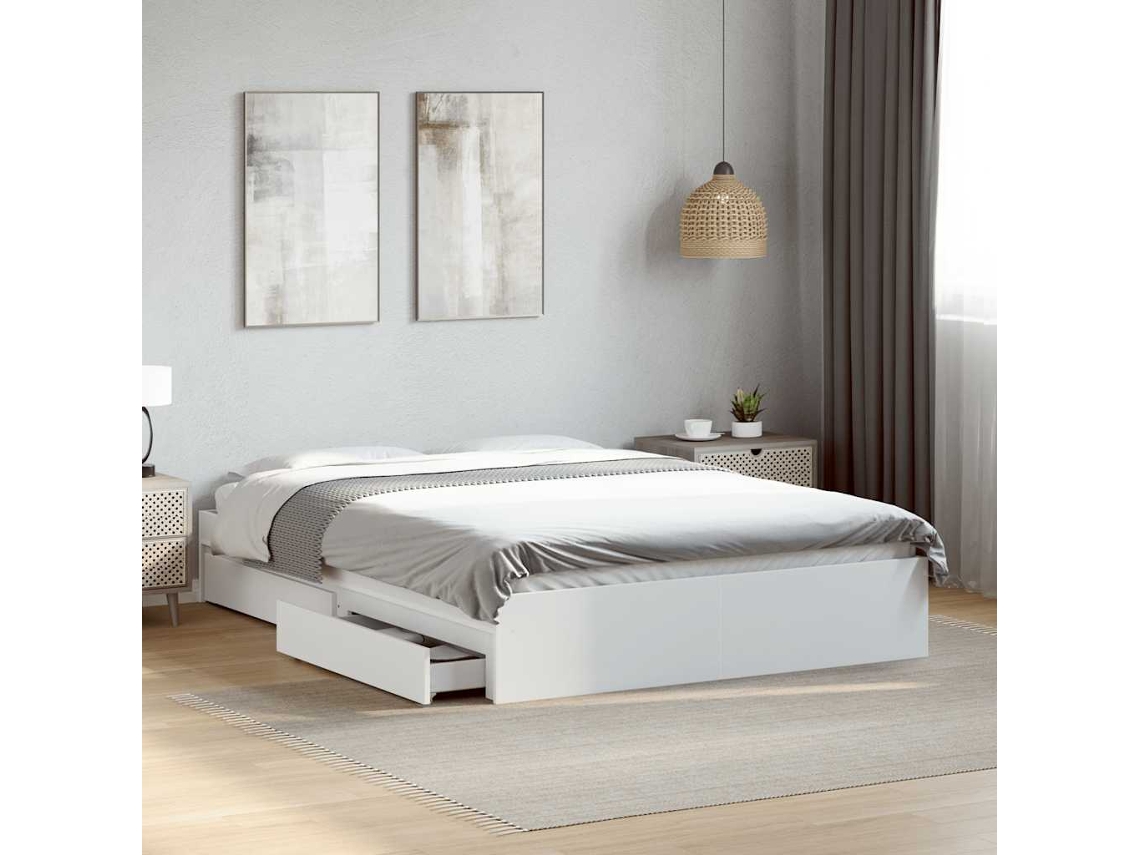 Vidaxl Estrutura de Cama C/ Gavetas 120x200cm Derivados Madeira Branco