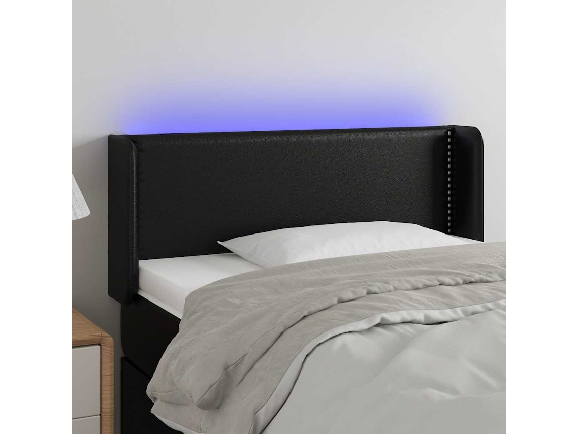 Vidaxl Cabeceira De Cama C/ Led Couro Artificial 93x16x78/88 Cm Preto