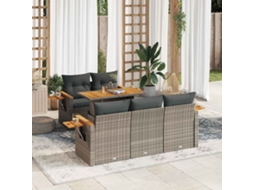 Vidaxl 6 Pcs Conjunto Sofás Jardim Com Almofadões Pe/acácia Cinzento