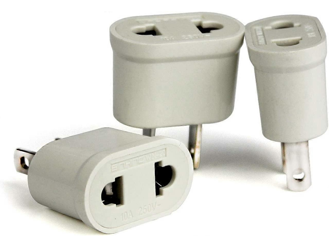 3 adaptadores de tomada europeia para americana, 250V, 10A, 800W, plástico ecológico, branco