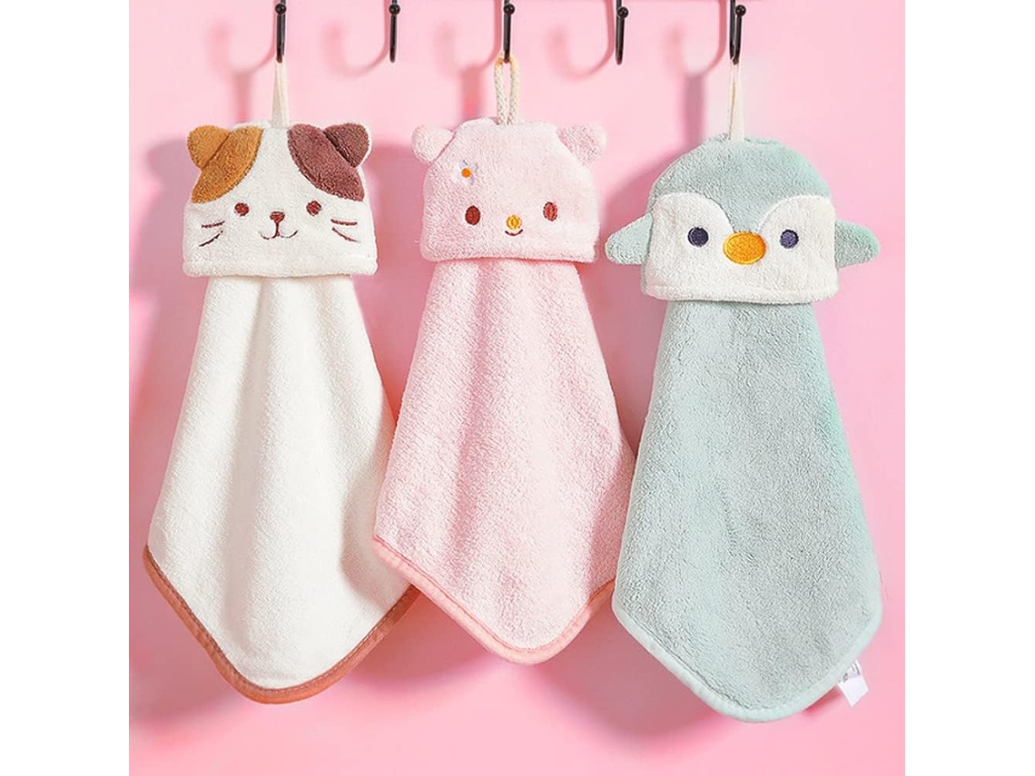 Conjunto de 3 Toalhas Fofas, de Banho com Alça para Pendurar, Infantis com Estampa de Animais AQUAFORGE