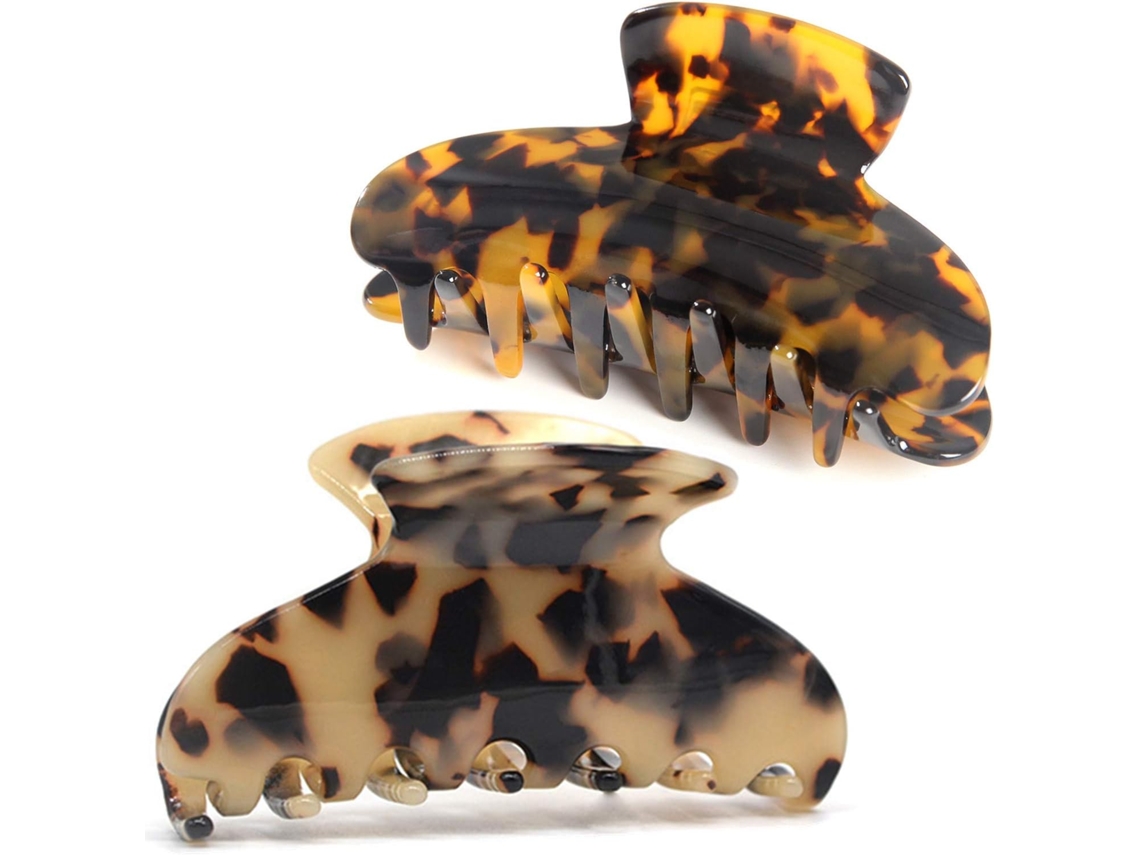 Conjunto de 2 presilhas de cabelo grandes para mulheres e meninas, presilha de cabelo grande de 9,5 cm para adultos, presilha de cabelo em formato de garra, presilha de cabelo em formato de casco de tartaruga, presilha de cabelo em formato de leopardo e caranguejo, 2 cores