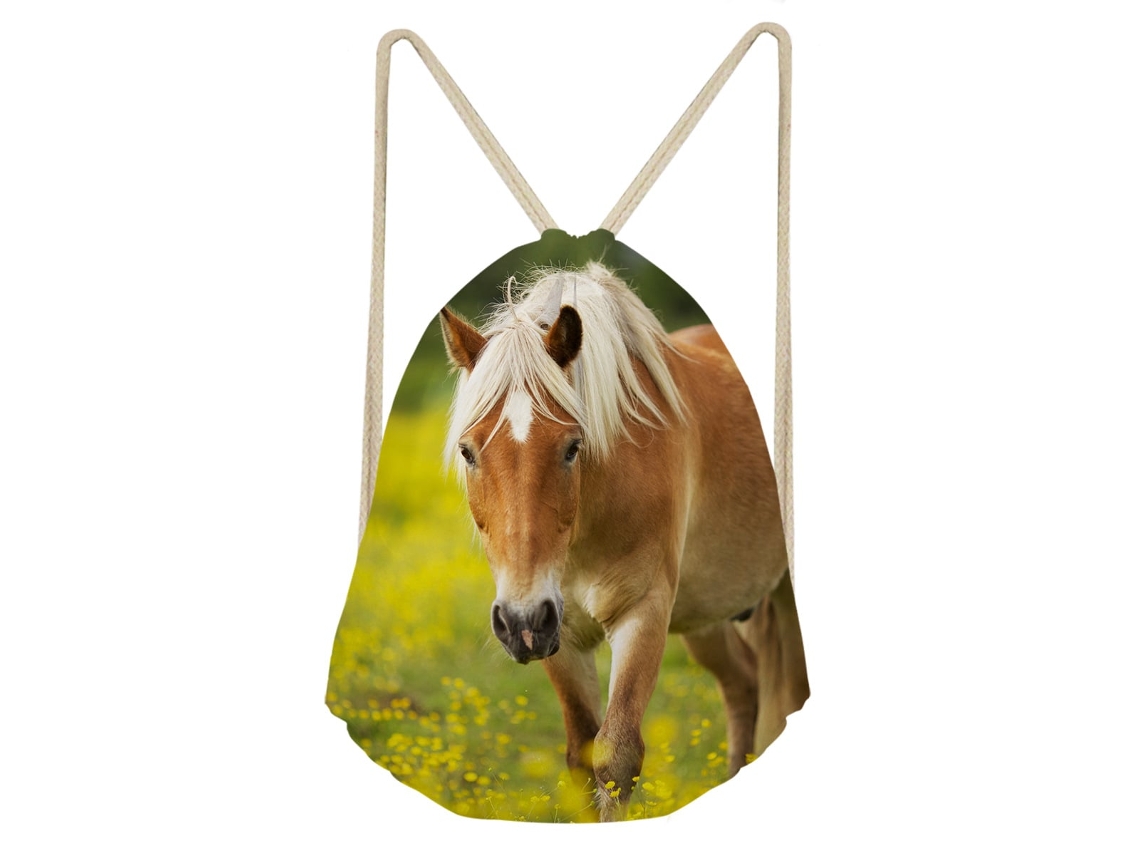 Mochila com Cordão Marrom com Estampa de Cavalo, Ideal para Crianças, Perfeita para Festas, Lembrancinhas e Atividades Esportivas BRILVIBERA