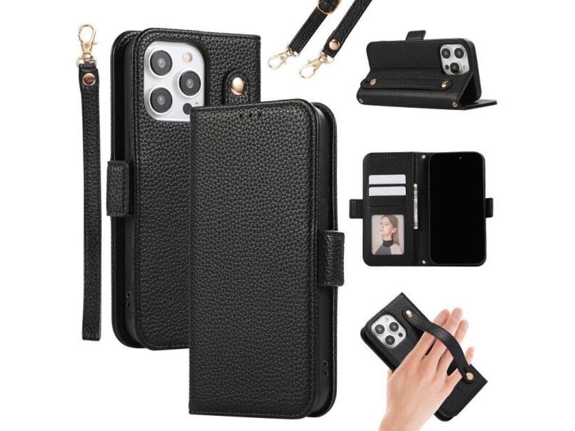 Capa Carteira Em Couro Genuíno Compatível Com Iphone 17, Com Compartimentos Para Cartões, Bloqueio Rfid, Proteção Magnética Contra Impactos.