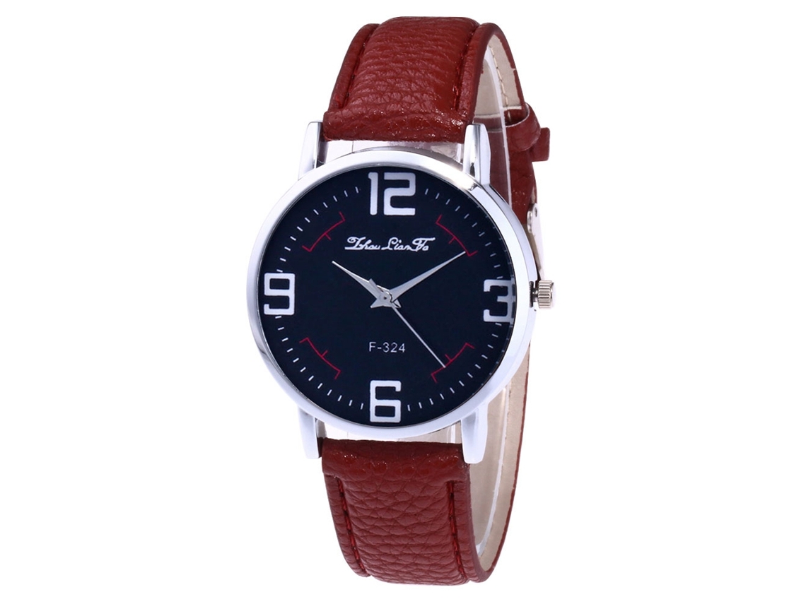 Relógio de Pulso Feminino de Quartzo com Pulseira de Couro Esfera Preta Café