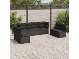 Vidaxl 8 Pcs Conjunto Sofás De Jardim Com Almofadões Vime Pe Preto